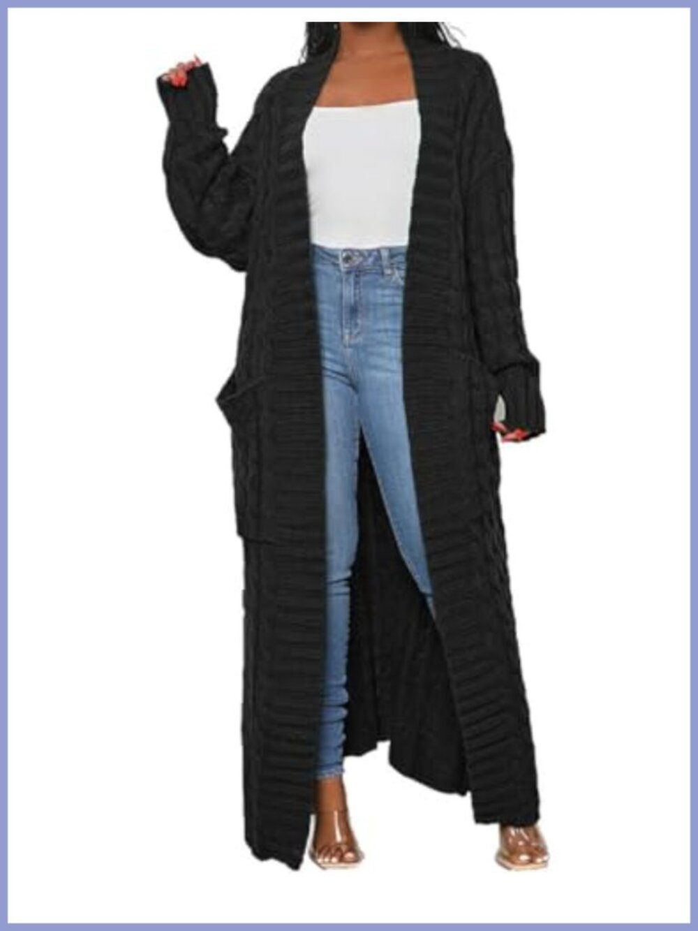 Women's Cable Knit Maxi Cardigan Long Open Front Dual Pockets Chunky Sweater